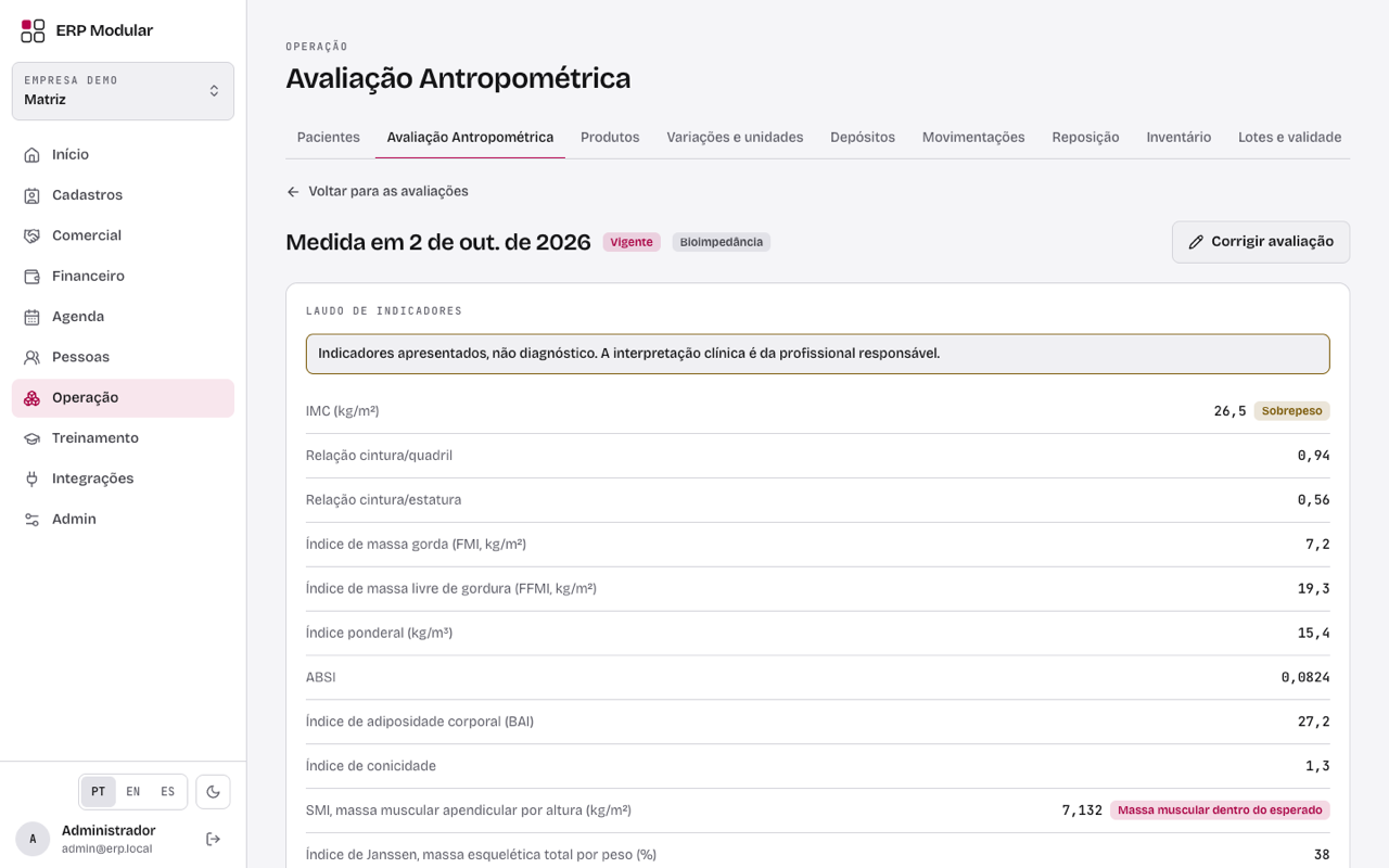 Tela de avaliação antropométrica